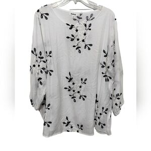 (1168)Anthropologie Kindred Boho White Floral Embroidered Tunic Top Plus Size 2X